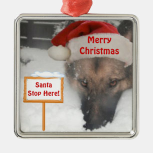 Ornament German Shepherd Santa Stop Hier Sign