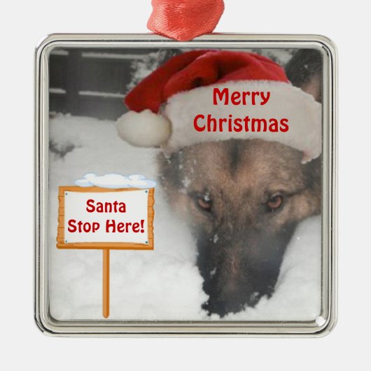 Ornament German Shepherd Santa Stop Hier Sign (Voorkant)