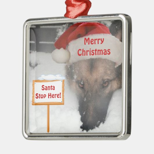 Ornament German Shepherd Santa Stop Hier Sign (Links)