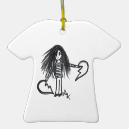 Ornament Girl, Black & White Broken Half Heart