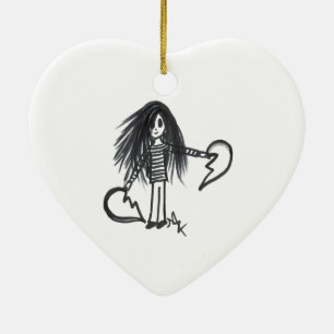 Ornament Girl, Black & White Broken Half Heart