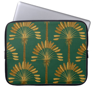 Ornament Golden palmbomen op een groene achtergron Laptop Sleeve