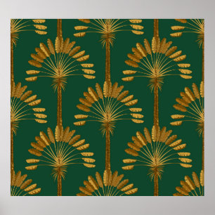 Ornament Golden palmbomen op een groene achtergron Poster