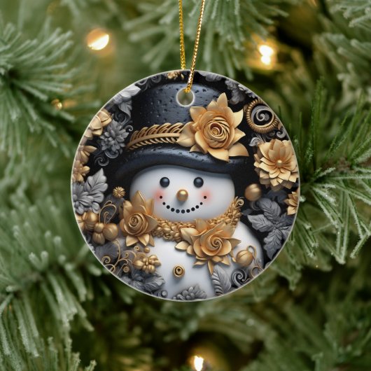 Ornament Golden Snowman met Rozen (Boom)