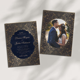  Ornament gouden foto bruiloft uitnodiging