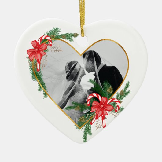Ornament gouden harten frame met strik en boom (Voorkant)