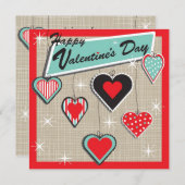 Ornament Hearts Retro Valentijnsdag Party Invite Kaart (Voorkant / Achterkant)