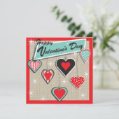 Ornament Hearts Retro Valentijnsdag Party Invite Kaart (Staand voorkant)