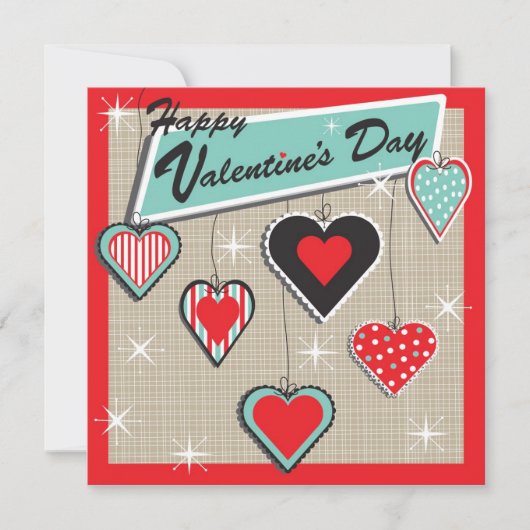 Ornament Hearts Retro Valentijnsdag Party Invite Kaart (Voorkant)