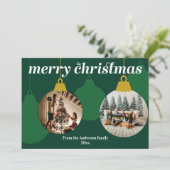 Ornament Kerst Kaart met twee foto's (Staand voorkant)