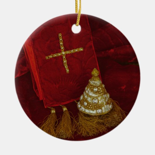Ornament Kerst Religieuze Boom Kruis Geloof Rood (Voorkant)