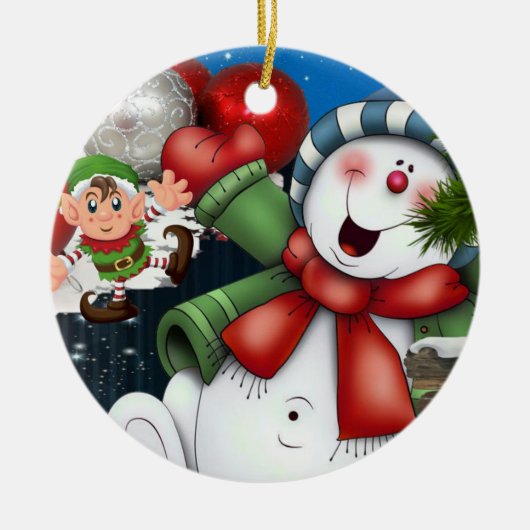 Ornament kerstcirkel, Snowman Elf (Voorkant)