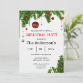 Ornament Kerstfeestdag Holly Party Invitation Kaart (Staand voorkant)
