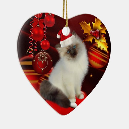 Ornament kerstkat met kerstmuts (Rechts)