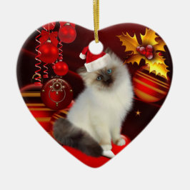 Ornament kerstkat met kerstmuts