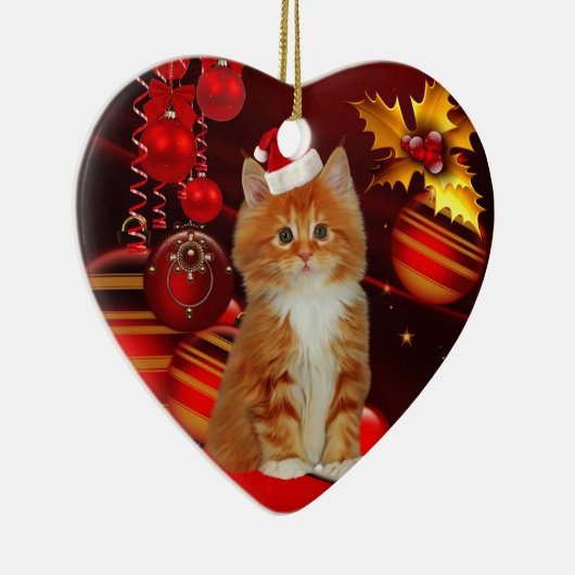 Ornament kerstkat met kerstmuts (Rechts)