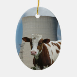 Ornament koe en kerncentrale koeltoren