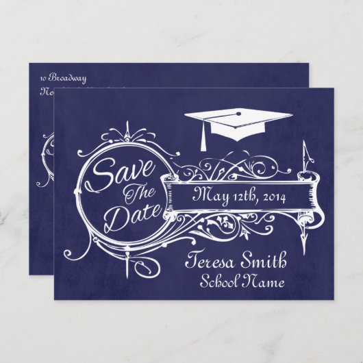  Ornament & Krijt Afstuderen Save The Date Aankondigingskaart (Voorkant / Achterkant)