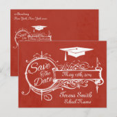 Ornament & Krijt Afstuderen Save The Date Aankondigingskaart (Voorkant / Achterkant)