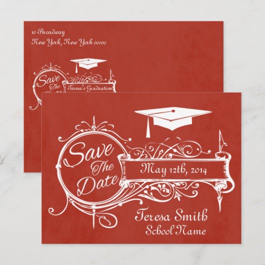 Ornament & Krijt Afstuderen Save The Date Aankondigingskaart (Voorkant / Achterkant)