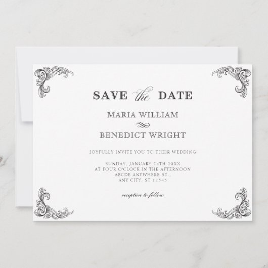  ornament kunst bruiloft save the date (Achterkant)