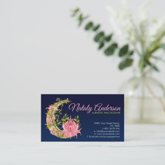 Ornament Lotus Floral Moon Visitekaartje (Staand voorkant)