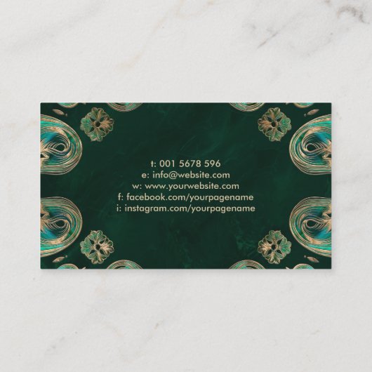 Ornament Malachite en goud Visitekaartje (Achterkant)