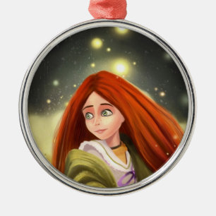 Ornament, meisje met rode cartoon metalen ornament