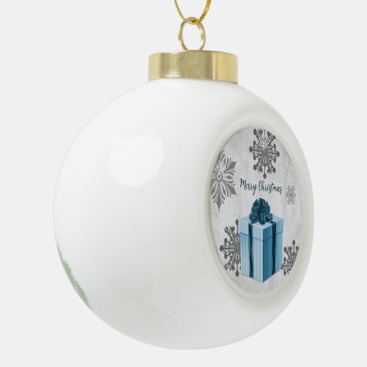Ornament met blauw kerstcadeau (Links)