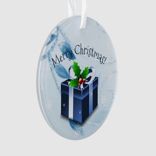 Ornament met blauw kerstcadeau (voorkant)