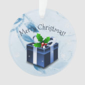 Ornament met blauw kerstcadeau (voorkant)