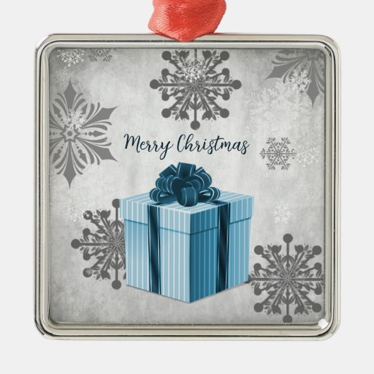Ornament met blauw kerstcadeau (Voorkant)
