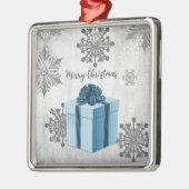 Ornament met blauw kerstcadeau (Links)