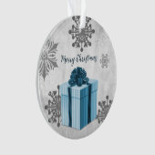 Ornament met blauw kerstcadeau (voorkant)