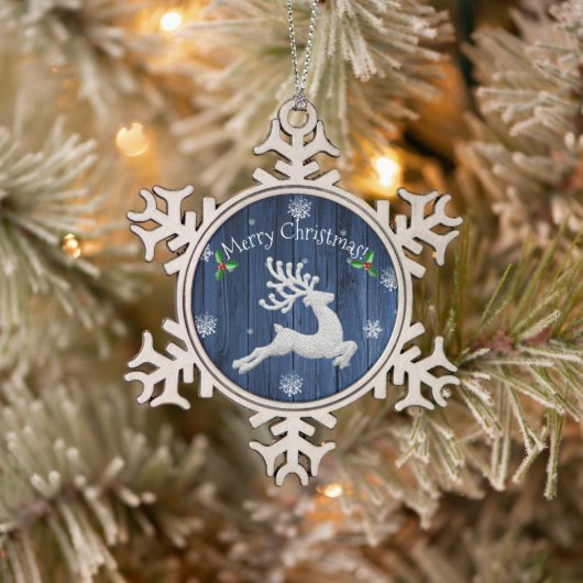 Ornament met blauw kerstreindester Snowflake (Boom)