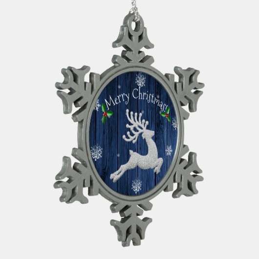 Ornament met blauw kerstreindester Snowflake (Links)