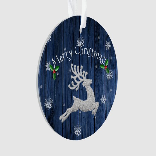 Ornament met blauw kerstrenrendiertje (voorkant)