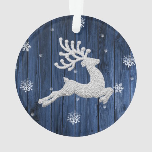 Ornament met blauw kerstrenrendiertje (achterkant)