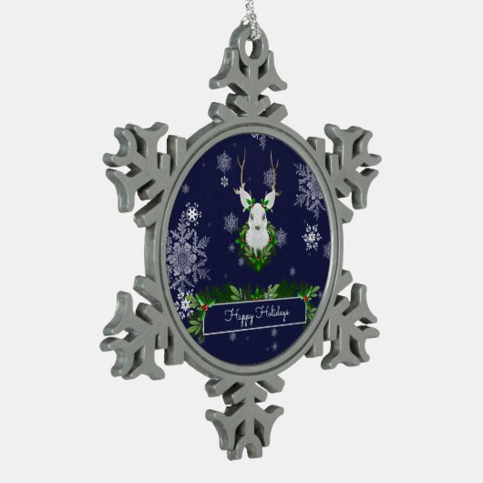 Ornament met blauw rendier Snowflake (Links)