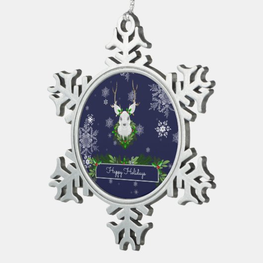 Ornament met blauw rendier Snowflake (Rechts)