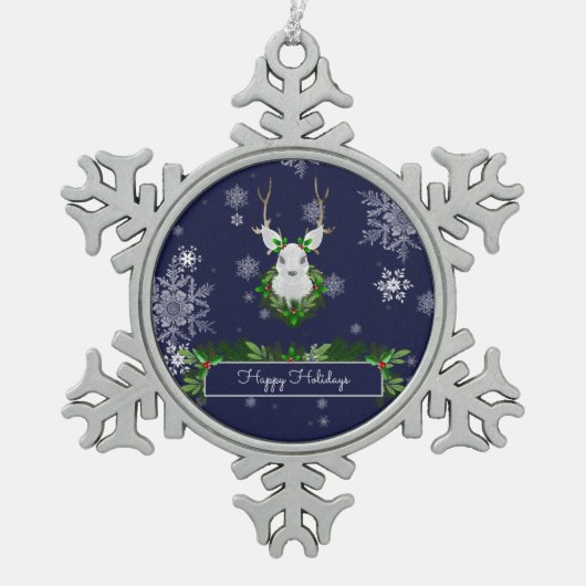 Ornament met blauw rendier Snowflake (Voorkant)