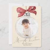 Ornament met Bow Foto Kerst Feestdagenkaart (Voorkant)