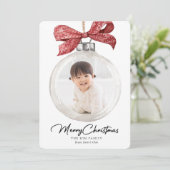 Ornament met Bow Foto Kerst Feestdagenkaart (Staand voorkant)
