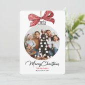 Ornament met Bow Foto Kerst Feestdagenkaart (Staand voorkant)