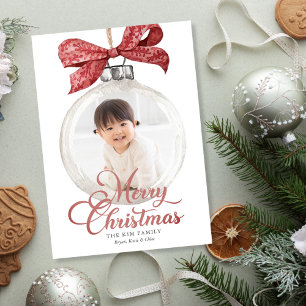 Ornament met Bow Foto Kerst Feestdagenkaart