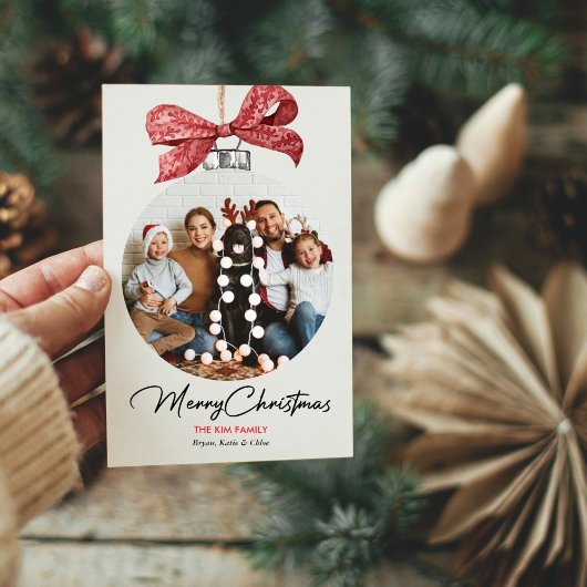 Ornament met Bow Foto Kerst Feestdagenkaart