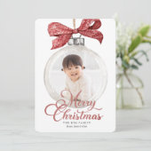 Ornament met Bow Foto Kerst Feestdagenkaart (Staand voorkant)