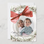 Ornament met Bow Krans Foto Kerst Feestdagenkaart (Voorkant)