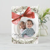 Ornament met Bow Krans Foto Kerst Feestdagenkaart (Staand voorkant)