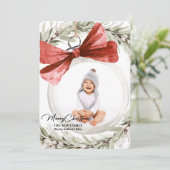 Ornament met Bow Krans Foto Kerst Feestdagenkaart (Staand voorkant)